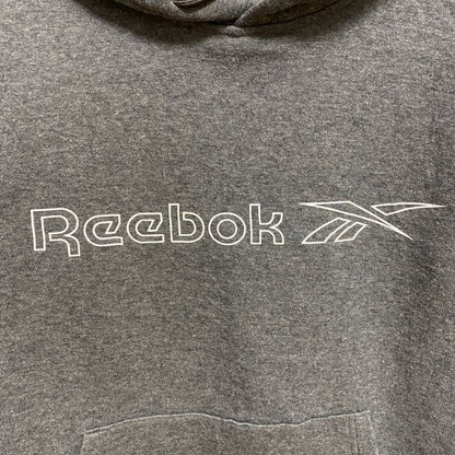 古着 used　Reebok　リーボック　長袖ロゴプリントパーカー　スウェットプルオーバー　グレー　秋冬服　Mサイズ