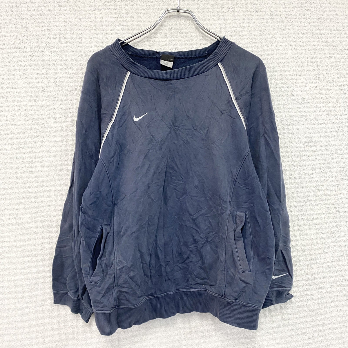 00s　NIKE　ナイキ　スウェット/トレーナー　ヴィンテージ　スウッシュ　ラグラン　紺　ネイビー　Lサイズ　
