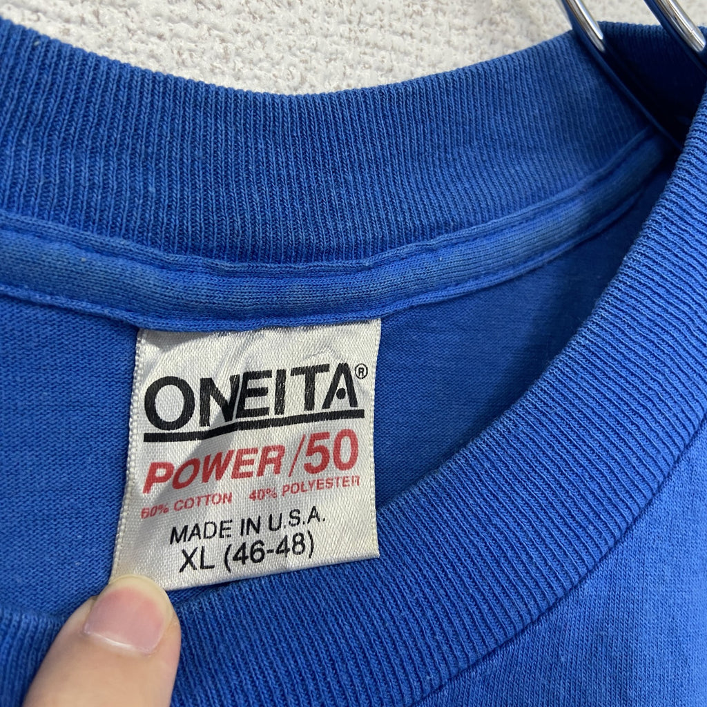 90s　ONEITA　オニータ　半袖プリントTシャツ　ヴィンテージ　シングルステッチ　青　ブルー　XLサイズ　古着