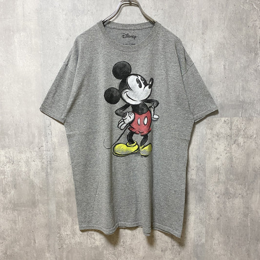 古着 used　Disney　ディズニー　半袖プリントデザインTシャツ　グレー　ミッキーマウス　レトロ　オーバーサイズ　XLサイズ