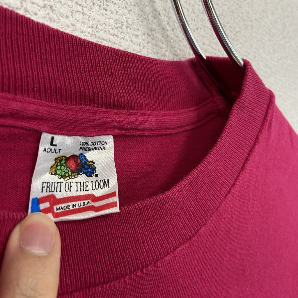 90s　FRUIT OF THE LOOM　半袖プリントTシャツ　ヴィンテージ　シングルステッチ　ピンク　Lサイズ　古着