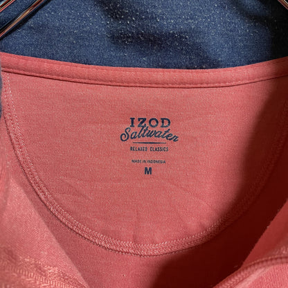 古着 used　IZOD　長袖ハーフジップスウェット　トレーナー　ワンポイント刺繍　ピンク　レトロデザイン　Mサイズ