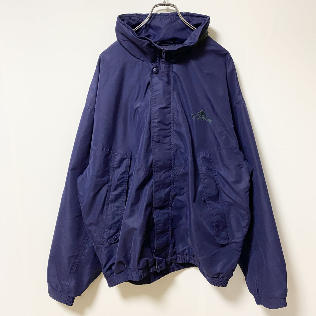 SIERRA SPORT　長袖ワンポイント刺繍ロゴナイロンジャケット　オーバーサイズ　ネイビー　紺　XLサイズ　古着