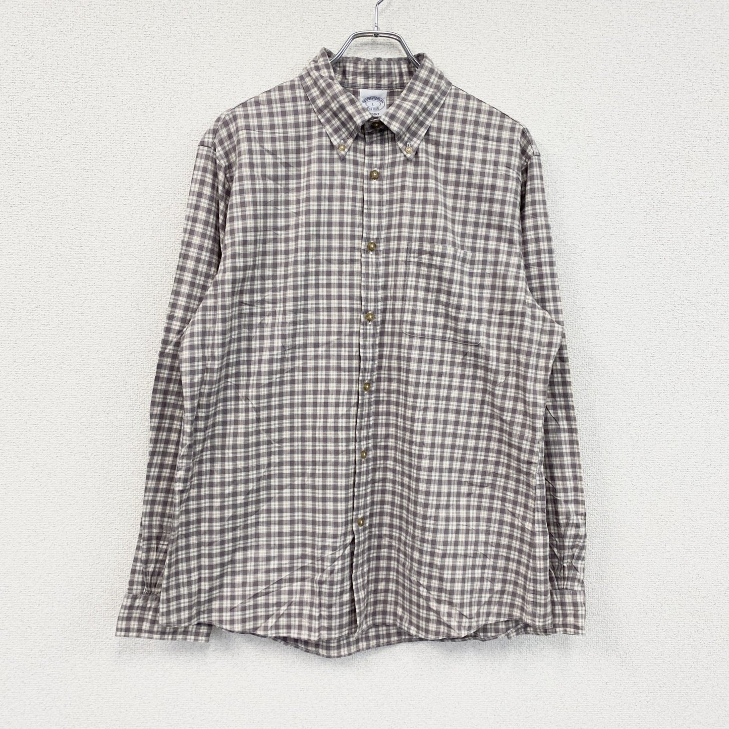 BROOKS BROTHERS　ブルックスブラザーズ　長袖シャツ　ボタンダウンシャツ　チェック柄　灰色　グレー　Lサイズ