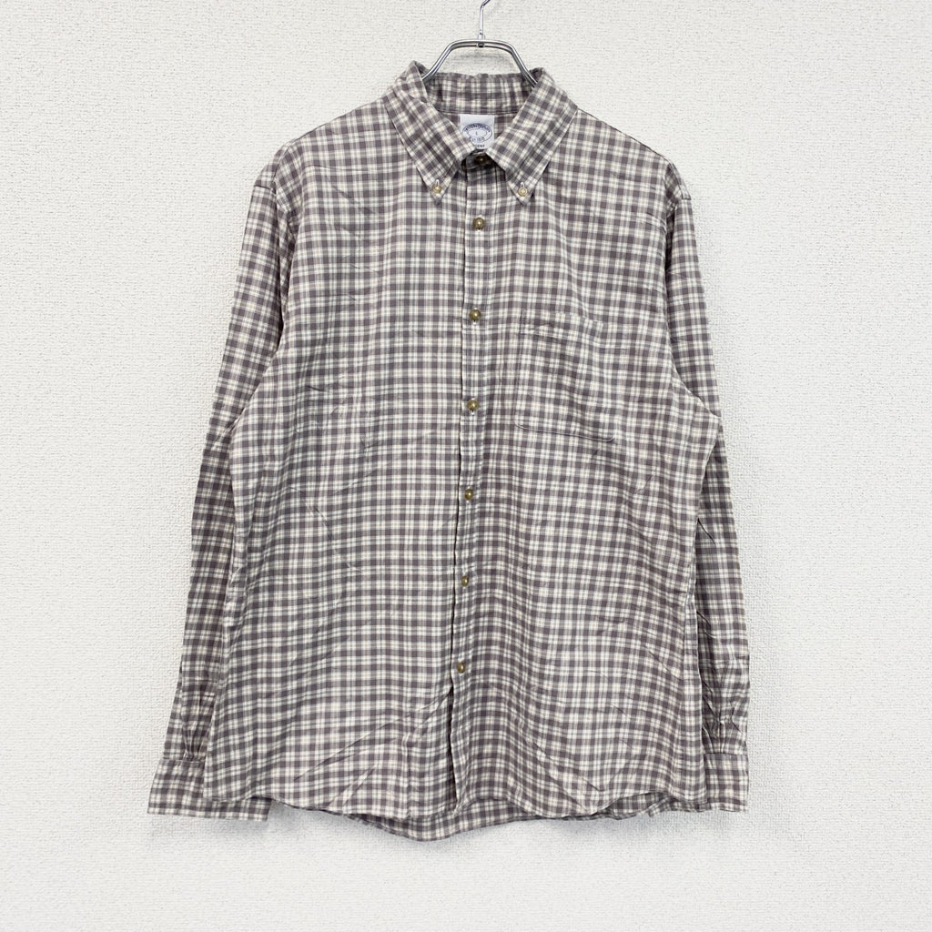 BROOKS BROTHERS　ブルックスブラザーズ　長袖シャツ　ボタンダウンシャツ　チェック柄　灰色　グレー　Lサイズ　古着