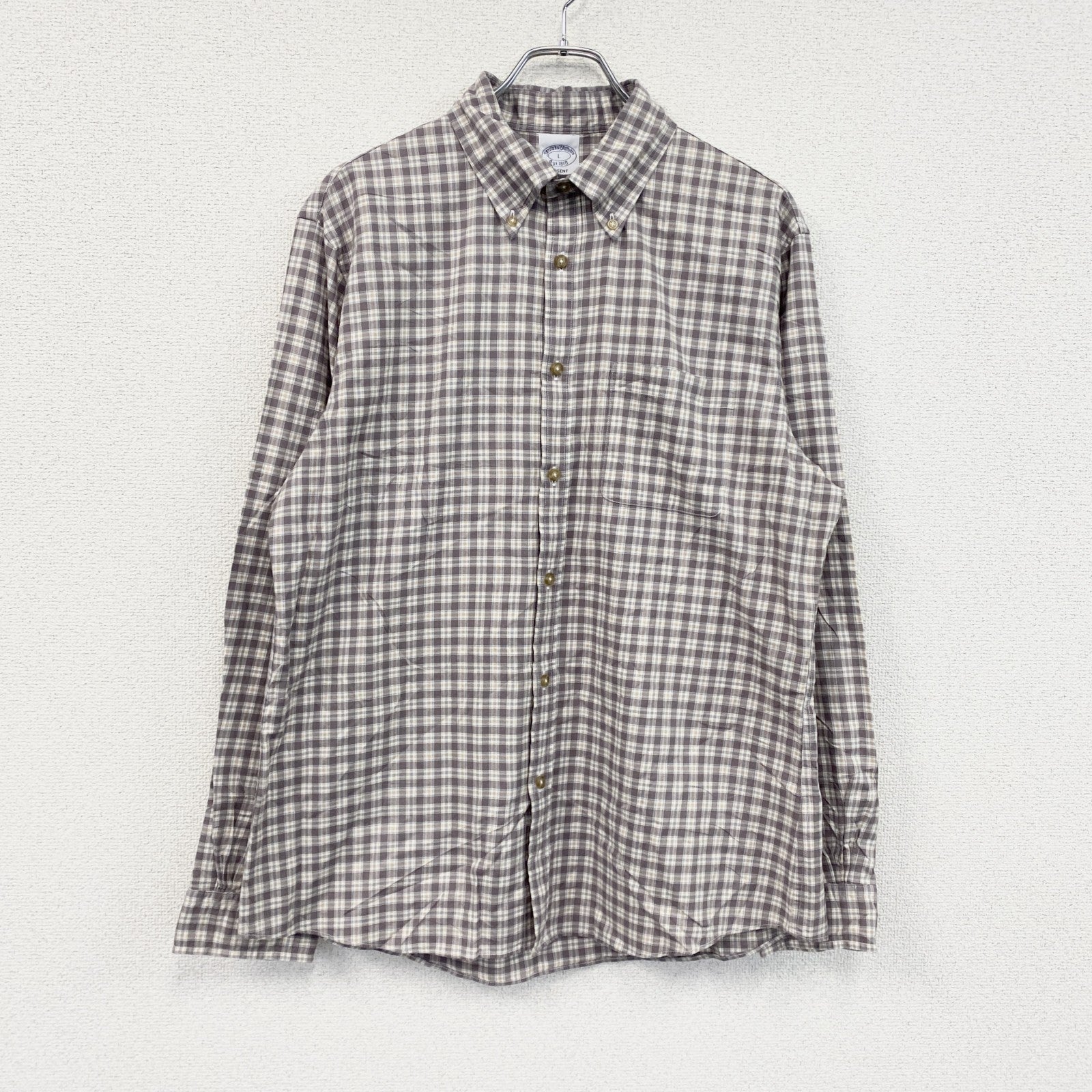 BROOKS BROTHERS　ブルックスブラザーズ　長袖シャツ　ボタンダウンシャツ　チェック柄　灰色　グレー　Lサイズ　古着
