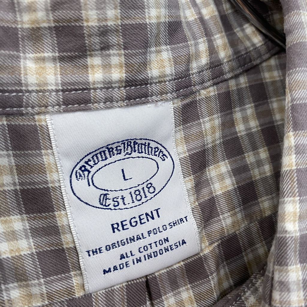 BROOKS BROTHERS　ブルックスブラザーズ　長袖シャツ　ボタンダウンシャツ　チェック柄　灰色　グレー　Lサイズ　古着