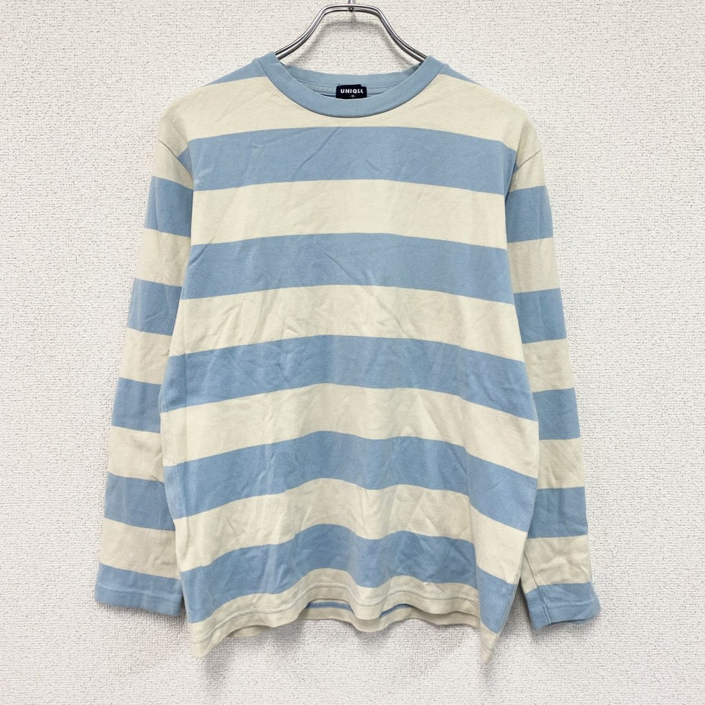 90s　OLD UNIQLO　オールドユニクロ　長袖Tシャツ/ロンT　ボーダー　ヴィンテージ　水色　ライトブルー　ベージュ　Mサイズ　