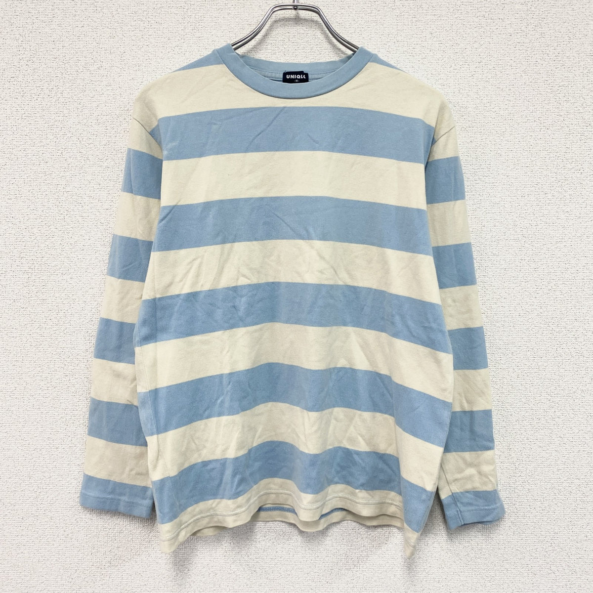 90s　OLD UNIQLO　オールドユニクロ　長袖Tシャツ/ロンT　ボーダー　ヴィンテージ　水色　ライトブルー　ベージュ　Mサイズ　