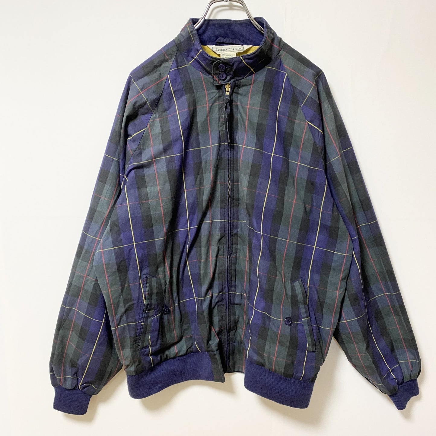 古着 used　90s　IZOD CLUB　長袖チェック柄ナイロンジャケット　総柄　ヴィンテージ　グリーン　ネイビー　Lサイズ