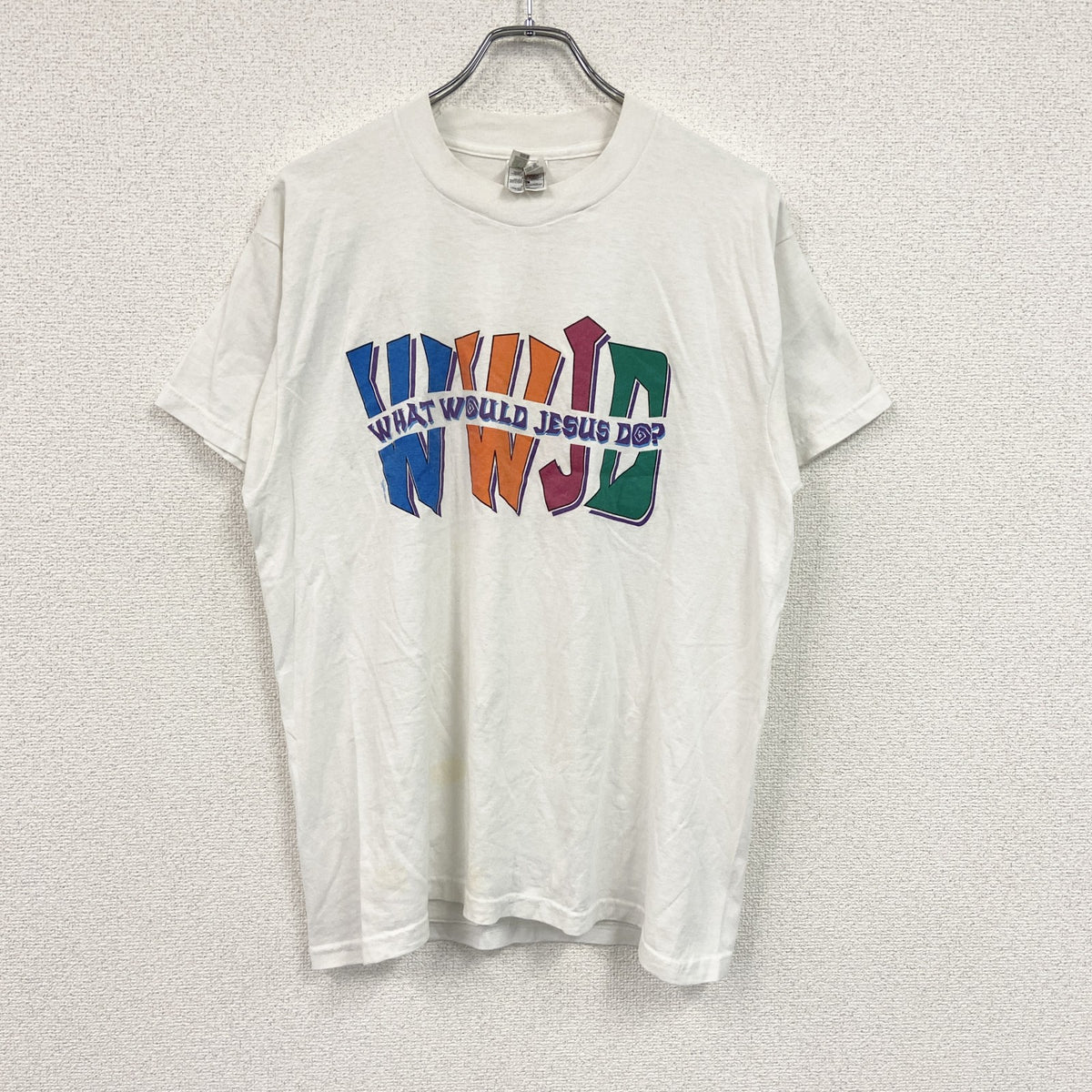 90s～　FRUIT OF THE LOOM　フルーツオブザルーム　WWJD　半袖プリントTシャツ　白　ホワイト　XLサイズ　　ヴィンテージ　古着