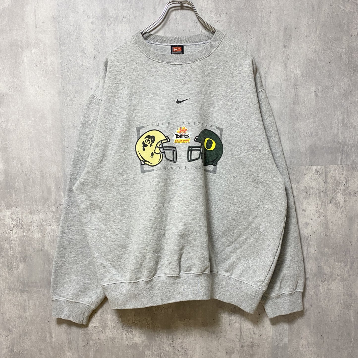 古着 used　90s　NIKE　ナイキ　長袖プリントスウェット　トレーナー　アリゾナ州　フットボール　グレー　秋冬服　Lサイズ