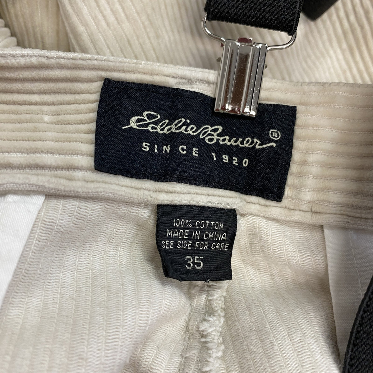 Eddie Bauer　エディーバウアー　コーデュロイパンツ　サスペンダー付き　ジップフライ　アイボリー　35サイズ メンズ コットン 古着