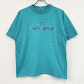90s　Desert Heat　半袖プリントアニマルTシャツ　刺繍ロゴ　シングルステッチ　ヴィンテージ　水色　ブルー　Lサイズ　古着