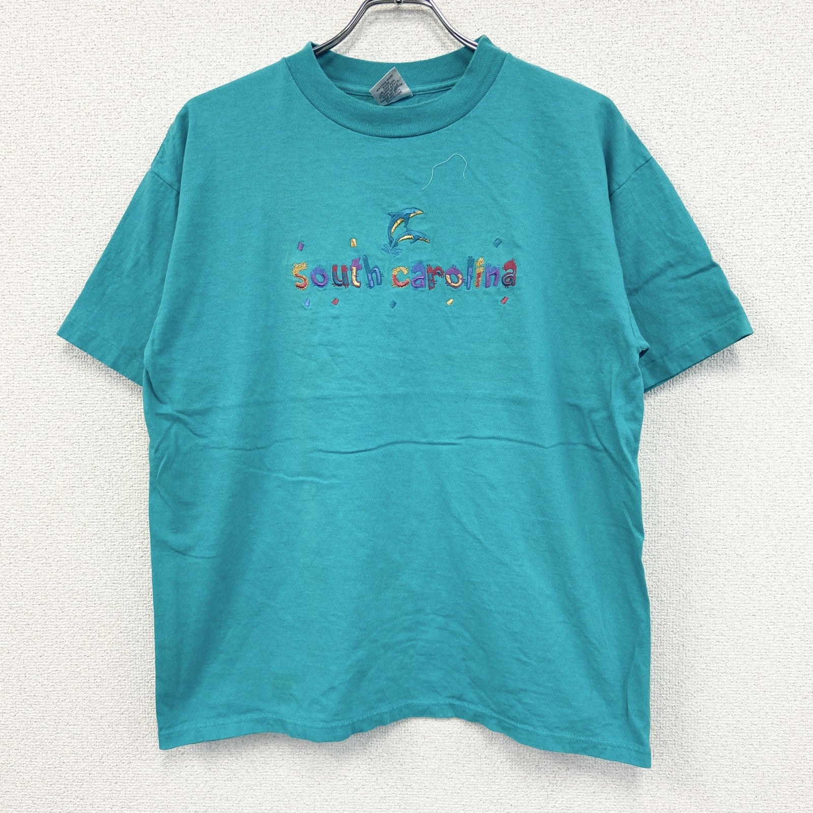 90s　Desert Heat　半袖プリントアニマルTシャツ　刺繍ロゴ　シングルステッチ　ヴィンテージ　水色　ブルー　Lサイズ　古着