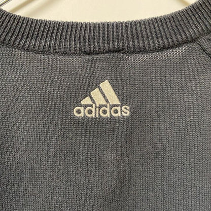 古着 used　adidas アディダス　Vネックニットベスト　セーター　ワンポイントロゴ　カレッジロゴ刺繍　ブラック　Lサイズ