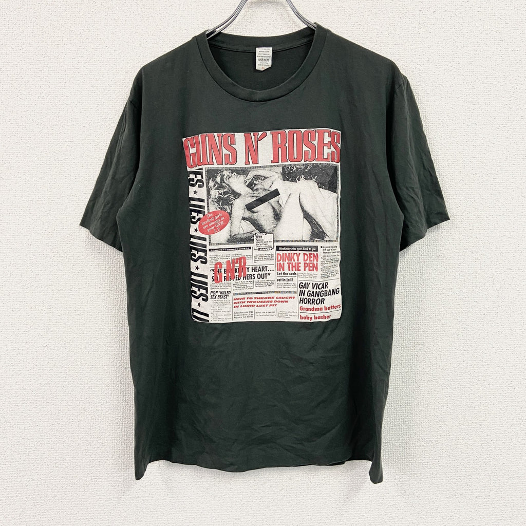 半袖バンドプリントTシャツ　バンT　Guns N' Roses　GN'R　ガンズ アンド ローゼス　モスグリーン　Lサイズ　古着