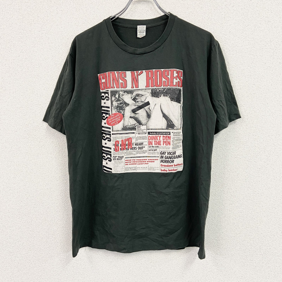半袖バンドプリントTシャツ　バンT　Guns N' Roses　GN'R　ガンズ アンド ローゼス　モスグリーン　Lサイズ　古着