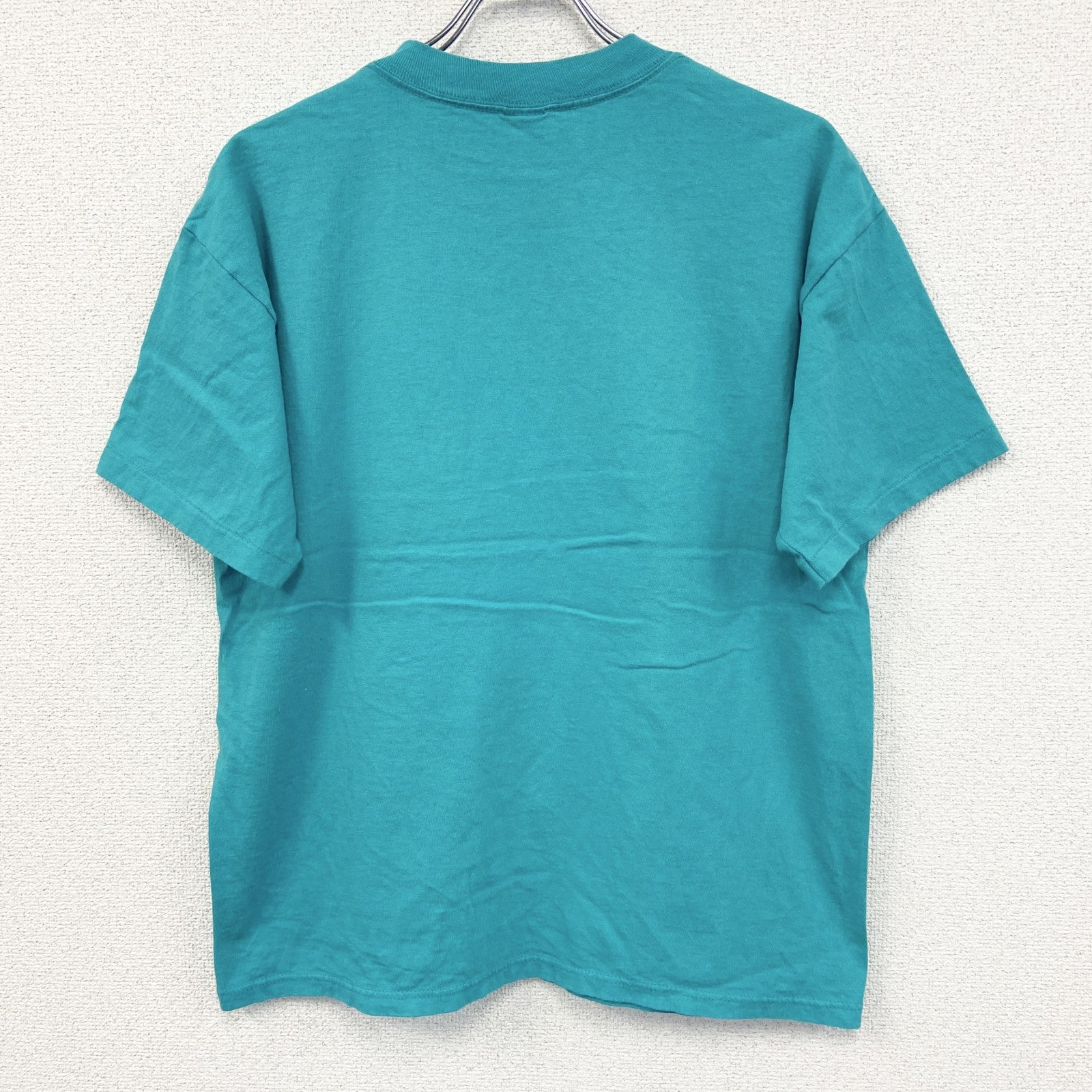 90s　Desert Heat　半袖プリントアニマルTシャツ　刺繍ロゴ　シングルステッチ　ヴィンテージ　水色　ブルー　Lサイズ　古着