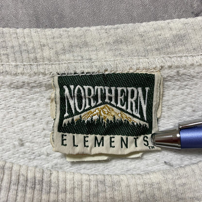 古着 used　90s　NORTHERN ELEMENTS　長袖プリントスウェット　グレー　動物　狼　レトロ　メンズ　レディース