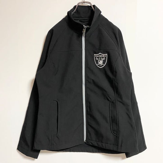 古着 used　NFL　レイダース　長袖ソフトシェルジャケット　ナイロンジャケット　黒　ブラック　ハイネック　Mサイズ