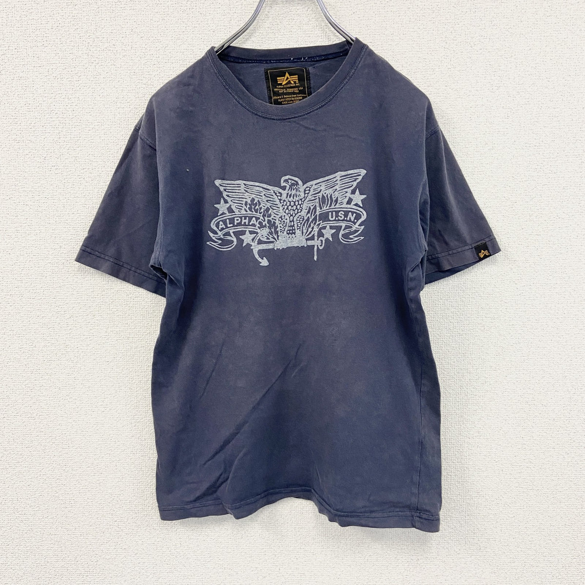ALPHA INDUSTRIES　アルファ　半袖プリントTシャツ　紺　ネイビー　Sサイズ　古着