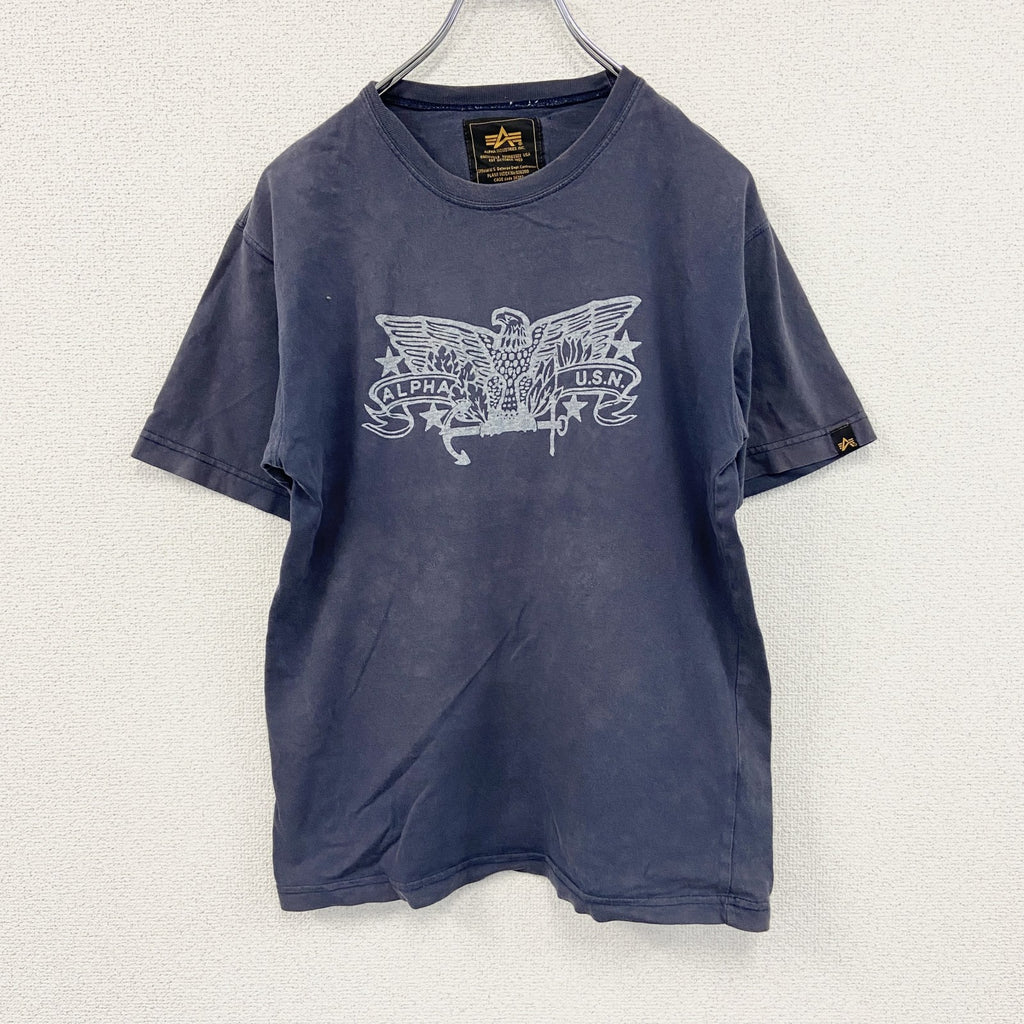 ALPHA INDUSTRIES　アルファ　半袖プリントTシャツ　紺　ネイビー　Sサイズ　古着