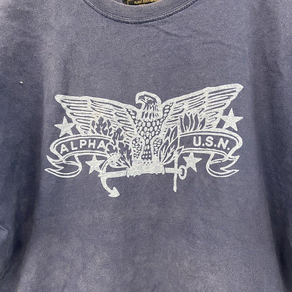 ALPHA INDUSTRIES　アルファ　半袖プリントTシャツ　紺　ネイビー　Sサイズ　古着
