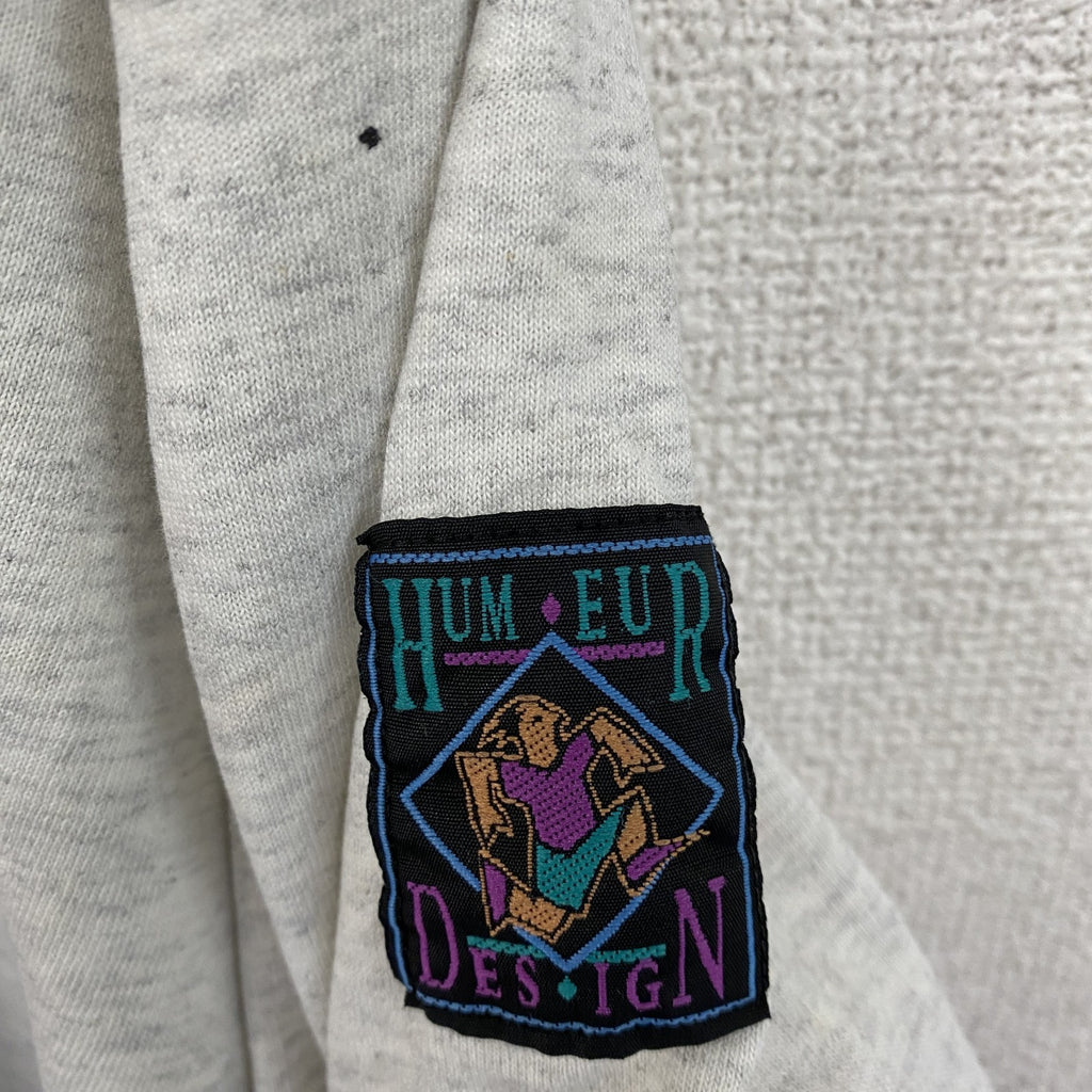90s　HUMEUR DESIGN　半袖プリントTシャツ　スラッシュパピー　シングルステッチ　クルーネック　霜降りグレー　XLサイズ　　ヴィンテージ　古着