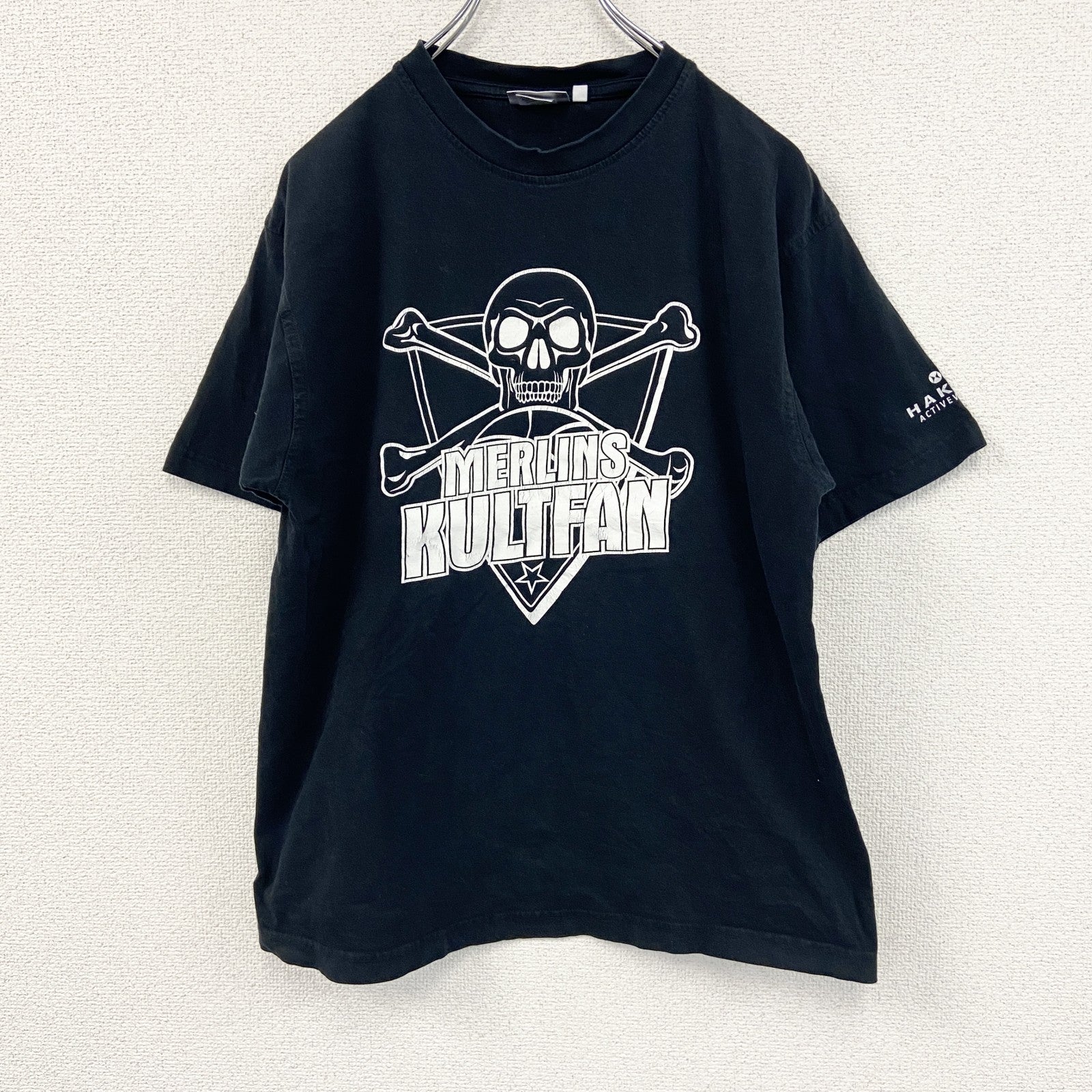 HAKRO　半袖プリントTシャツ　スカル　ドクロ　黒　ブラック　Sサイズ　古着