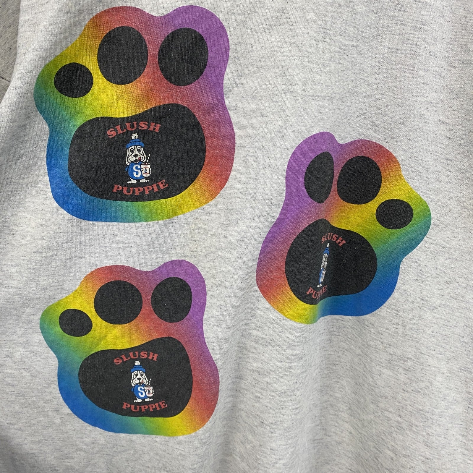 90s　HUMEUR DESIGN　半袖プリントTシャツ　スラッシュパピー　シングルステッチ　クルーネック　霜降りグレー　XLサイズ　　ヴィンテージ　古着