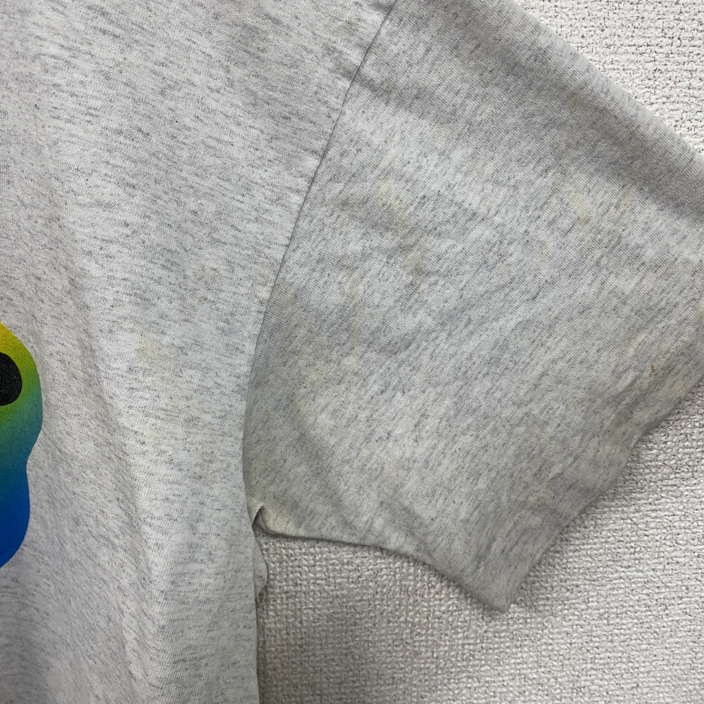 90s　HUMEUR DESIGN　半袖プリントTシャツ　スラッシュパピー　シングルステッチ　クルーネック　霜降りグレー　XLサイズ　　ヴィンテージ　古着