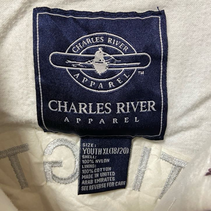 CHARLES RIVER　長袖ハーフジップナイロンジャケット　ワンポイント　バック刺繍　HUNTING TOWN　古着