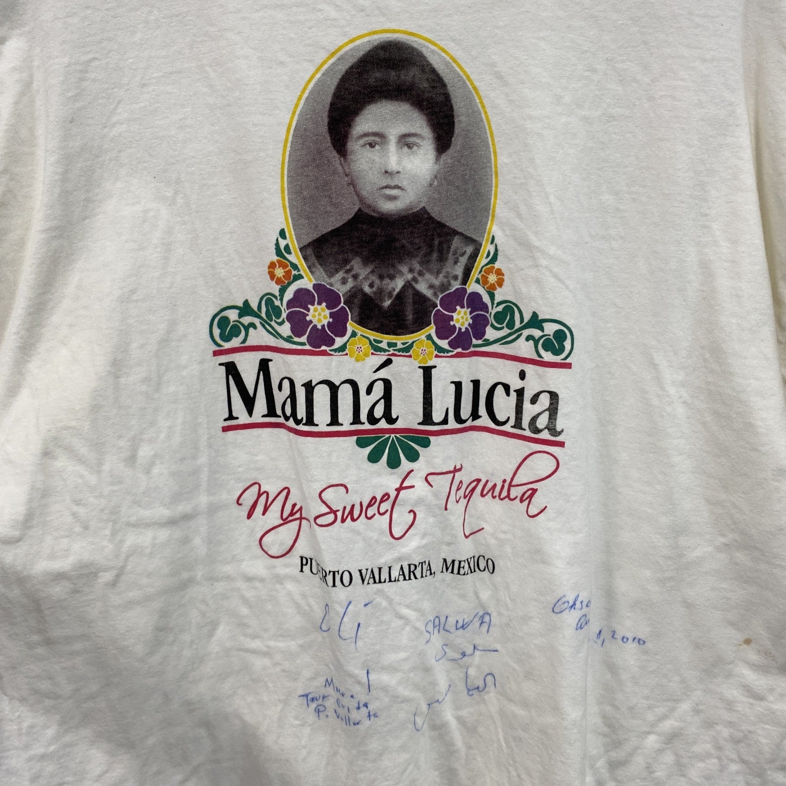 ～00s　M&O　MAMA LUCIA　半袖プリントフォトTシャツ　両面プリント　ヴィンテージ　白　ホワイト　2XLサイズ　古着