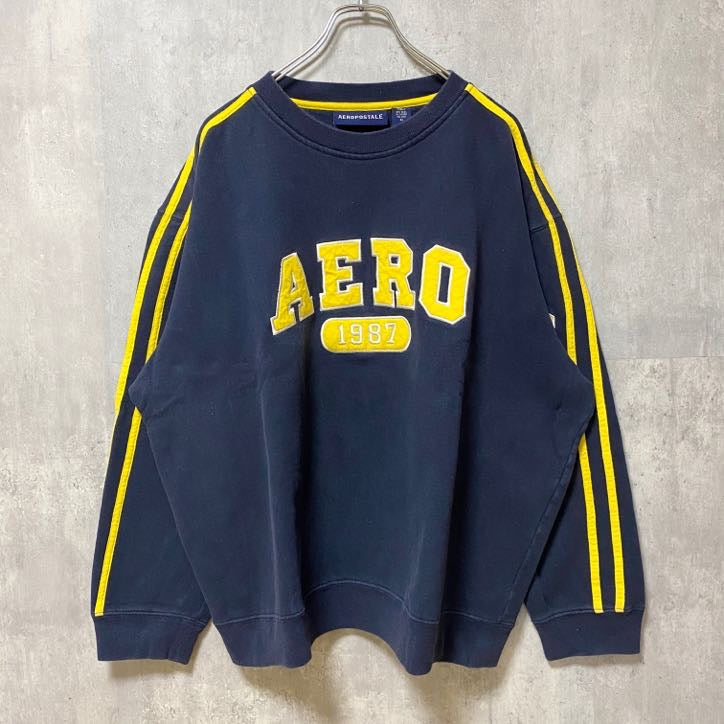 古着 used　80s　1987　AEROPOSTALE　エアロポステール　長袖ワッペン刺繍スウェット　ネイビー　オーバーサイズ