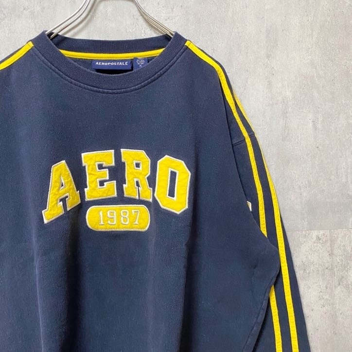 古着 used　80s　1987　AEROPOSTALE　エアロポステール　長袖ワッペン刺繍スウェット　ネイビー　オーバーサイズ