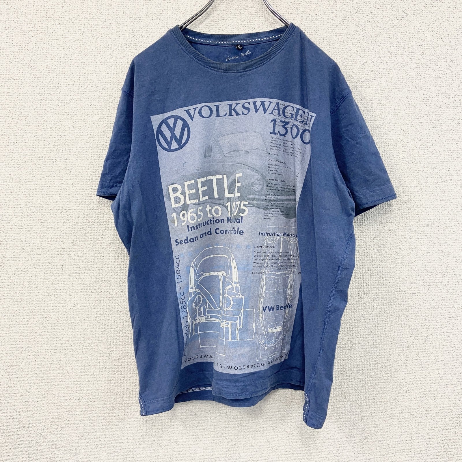 dassic Beetle　半袖プリントTシャツ　企業T　Volkswagen　フォルクスワーゲン　青　ブルー　Lサイズ　古着