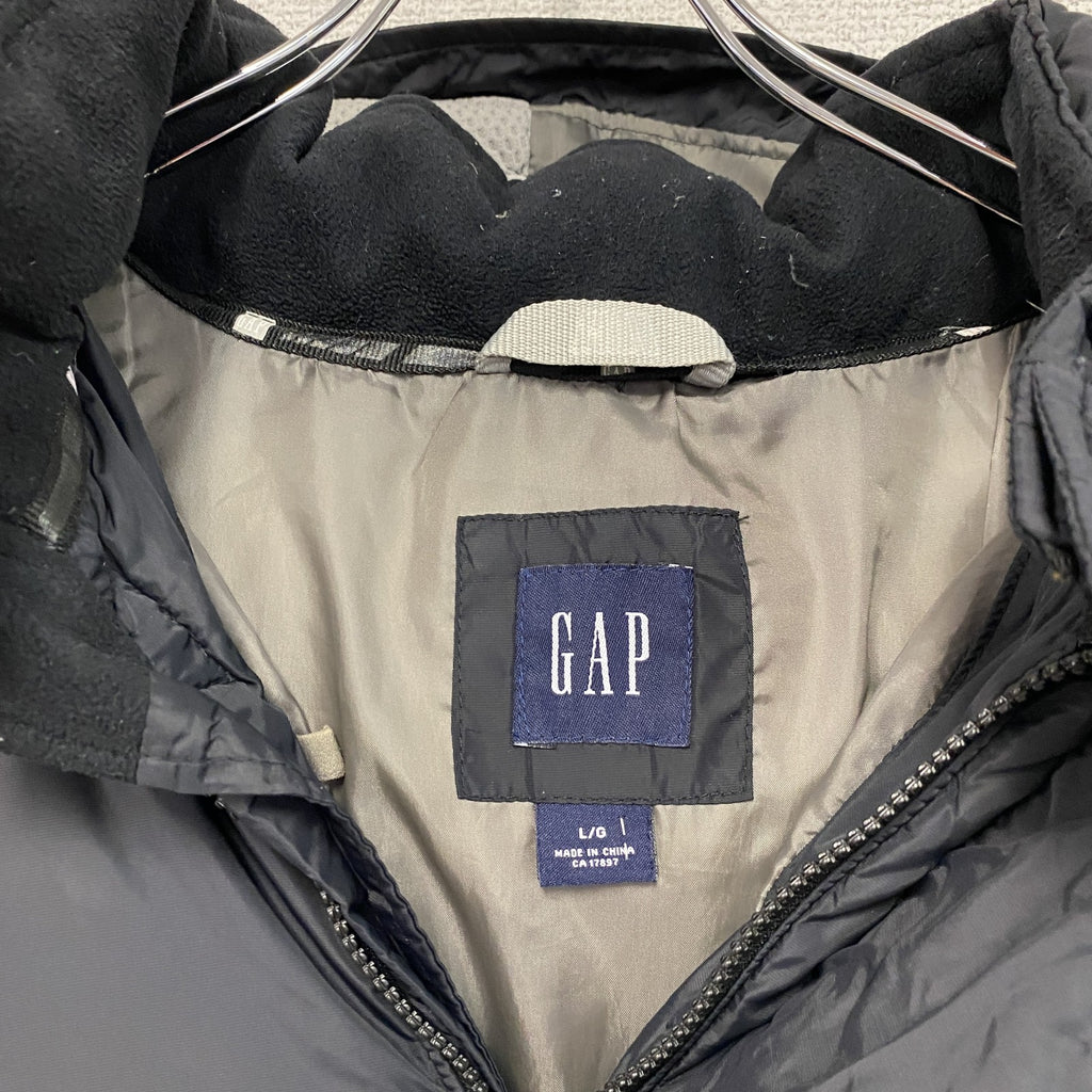 GAP　ギャップ　フルジップダウンジャケット　比翼仕立て　フード付き　黒　ブラック　Lサイズ ダウンアウター メンズ 古着