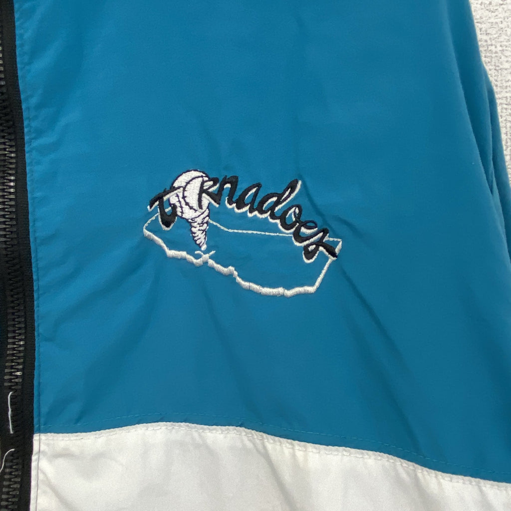 ～80s　DeLONG　フルジップジャケット　ヴィンテージ　トライカラー　ブルー　黒　ブラック　白　ホワイト　Lサイズ　古着