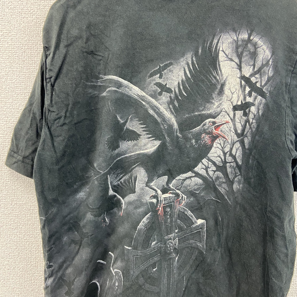 Spiral　半袖プリントTシャツ　鳥　十字架　黒　ブラック　Mサイズ　古着