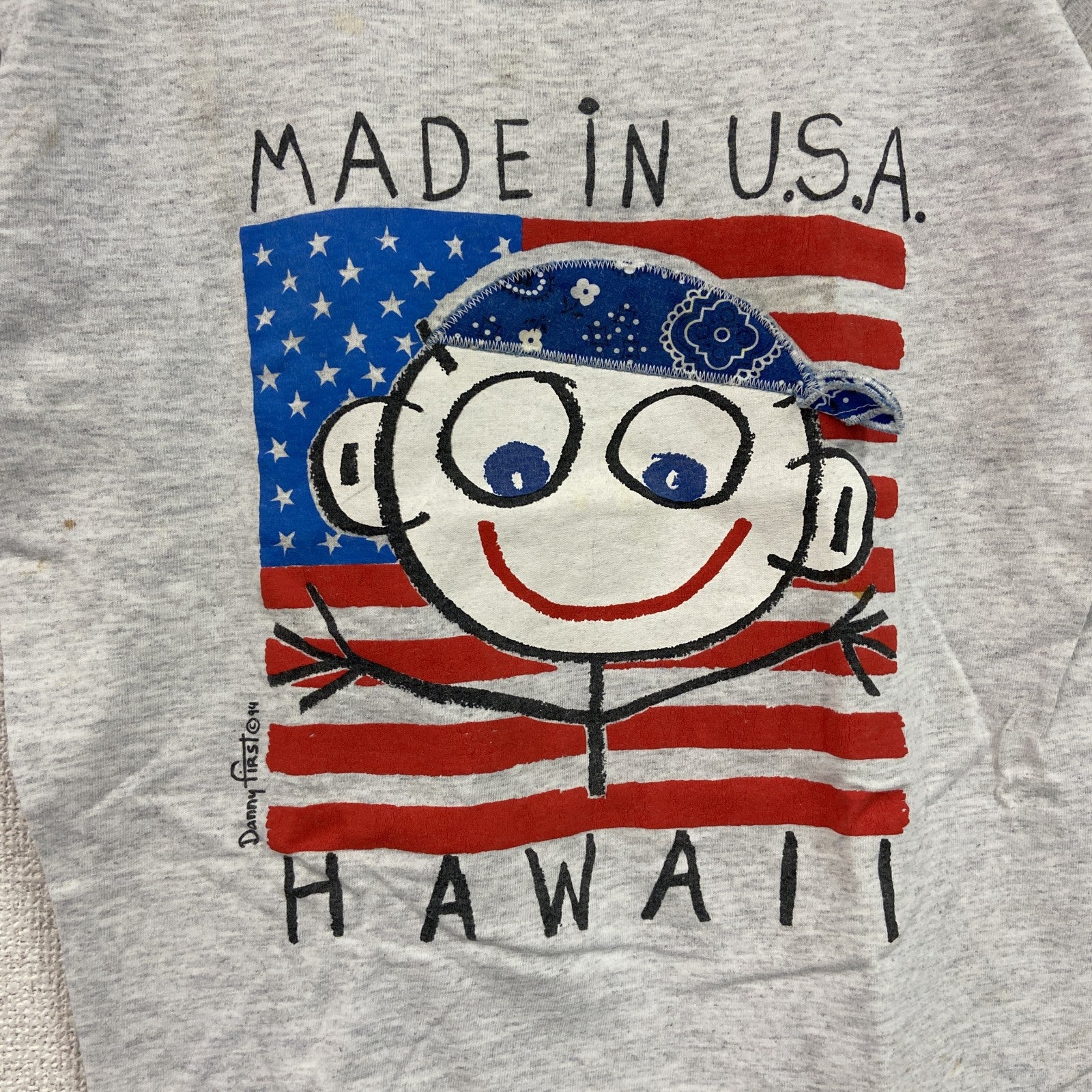 90s　Danny First　ダニーファースト　半袖プリントアーティストTシャツ　アメリカンボーイ　星条旗　霜降りグレー　Lサイズ　　ヴィンテージ　古着