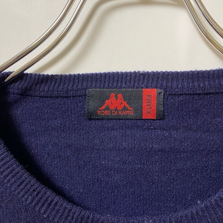 ROBE DI KAPPA　カッパ　ニットセーター　ワンポイント　刺繍ロゴ　スポーツミックス　紺　ネイビー　XLサイズ　古着