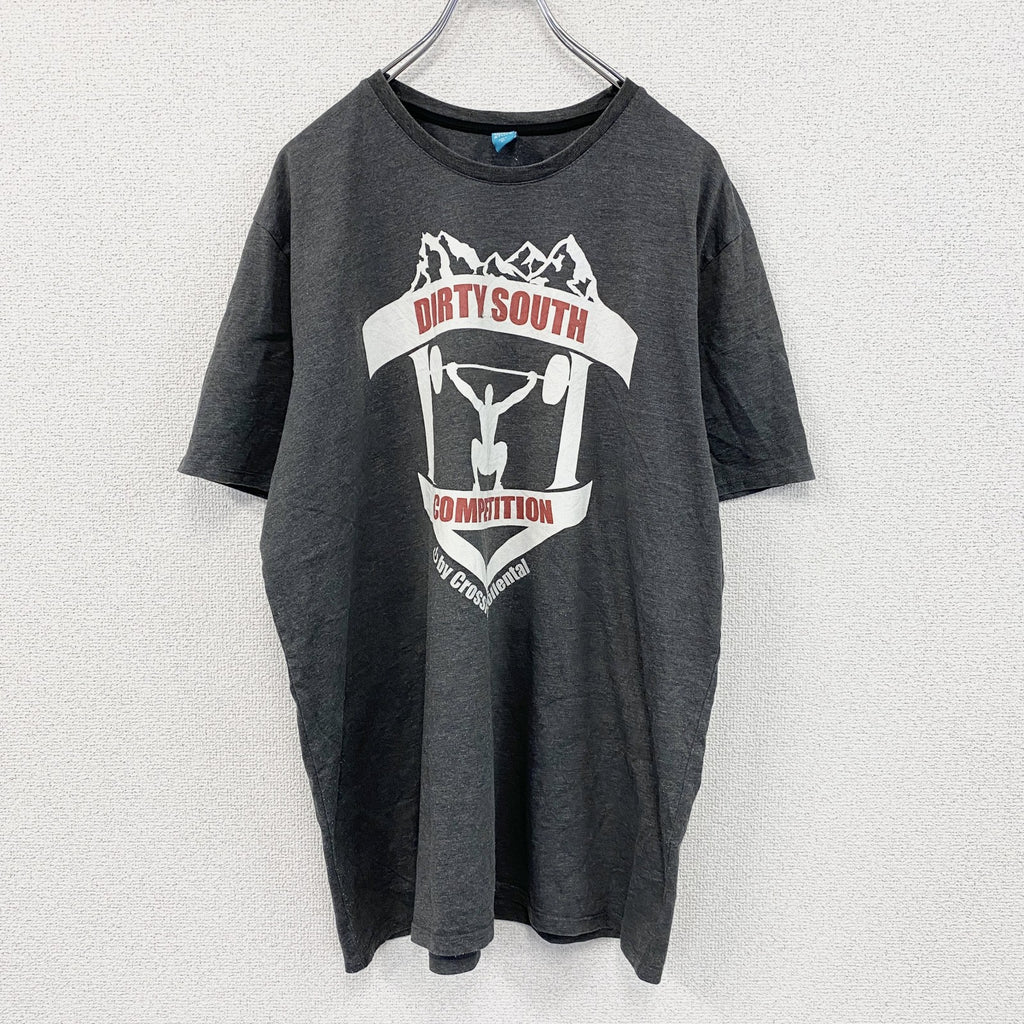 spread shirt　半袖プリントTシャツ　DIRTY SOUTH　GYM　ダークグレー　XLサイズ　古着