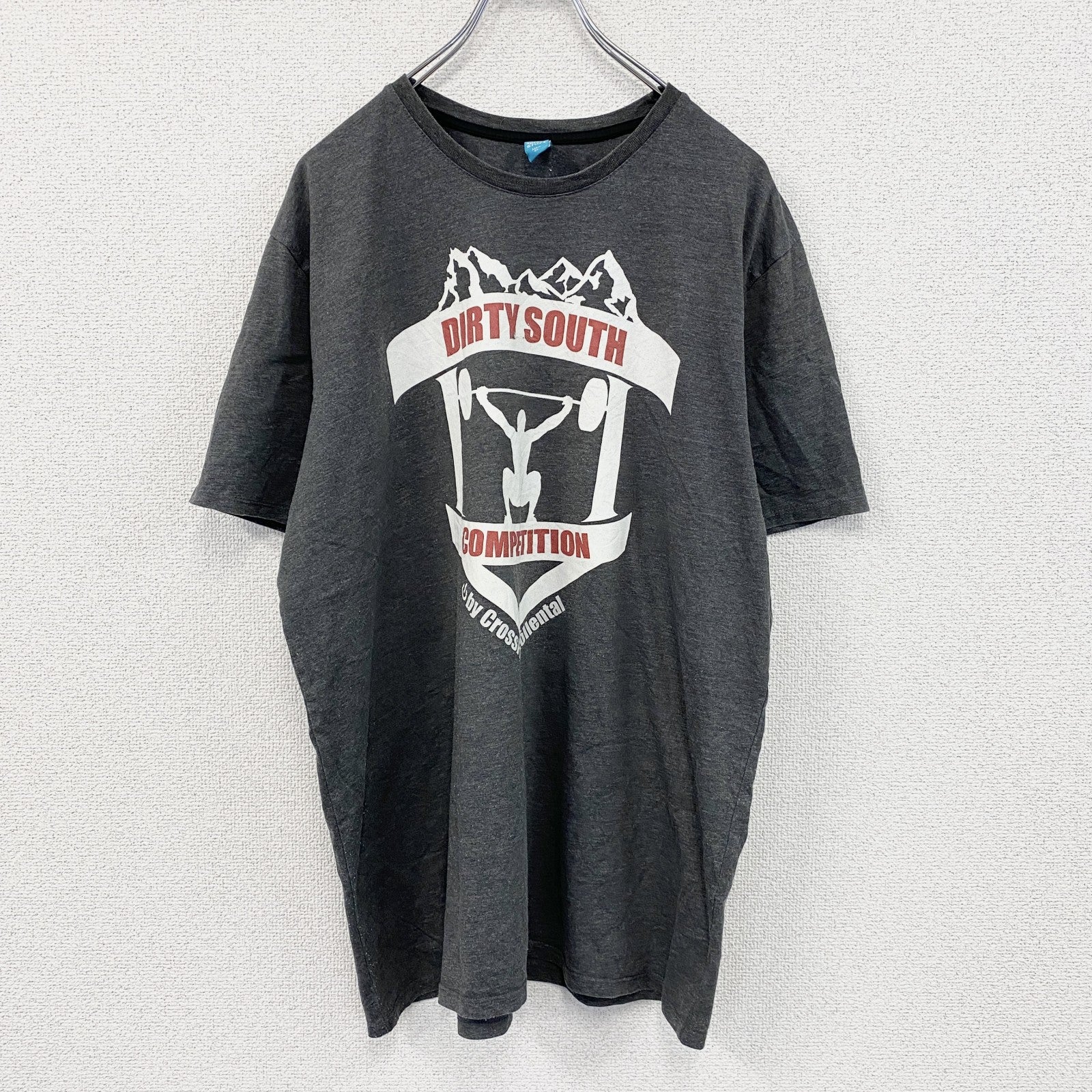 spread shirt　半袖プリントTシャツ　DIRTY SOUTH　GYM　ダークグレー　XLサイズ　古着