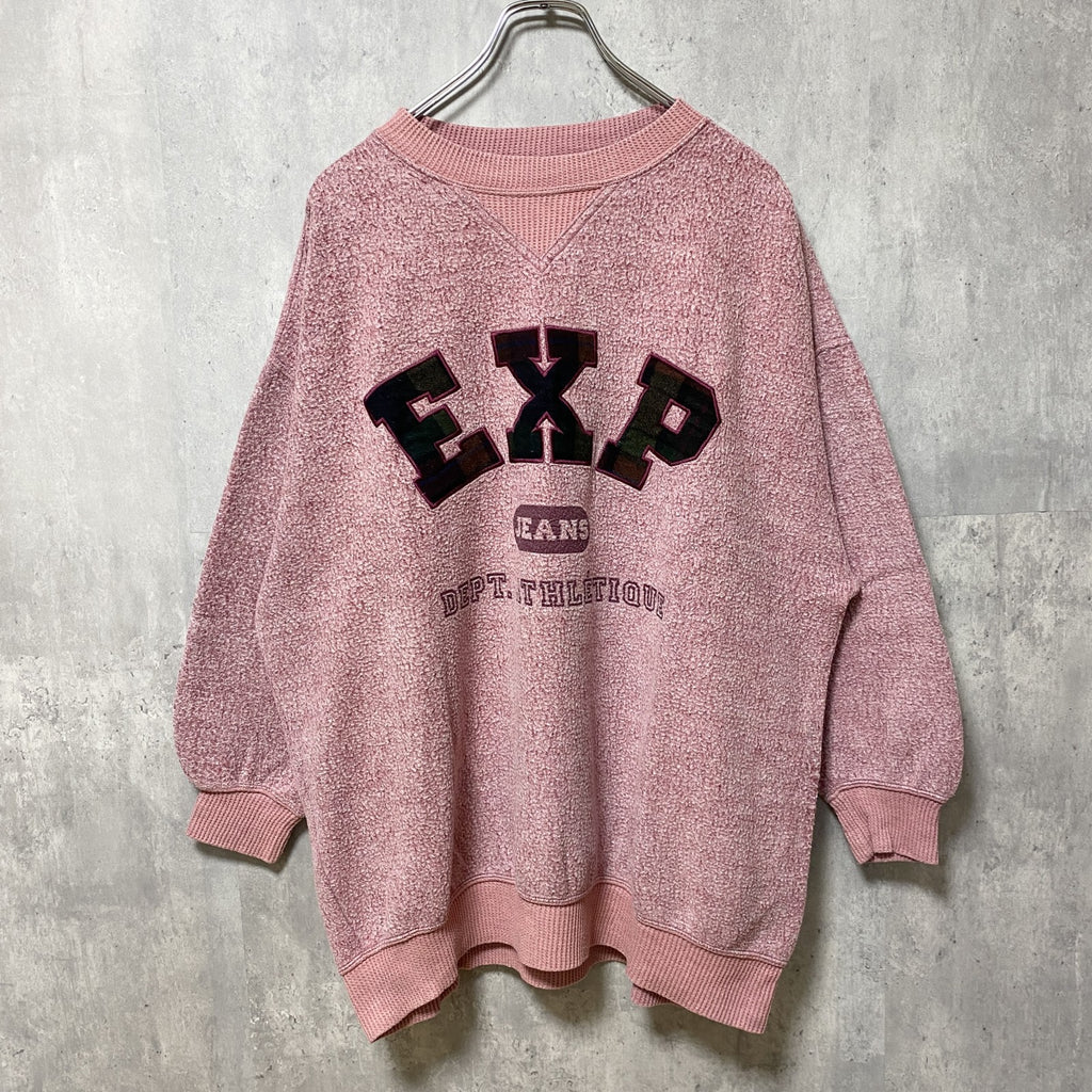 EXP JEANS BY EXPRESS　ジーンズバイエクスプレス　長袖ワッペン刺繍スウェット　ピンク　Lサイズ　古着