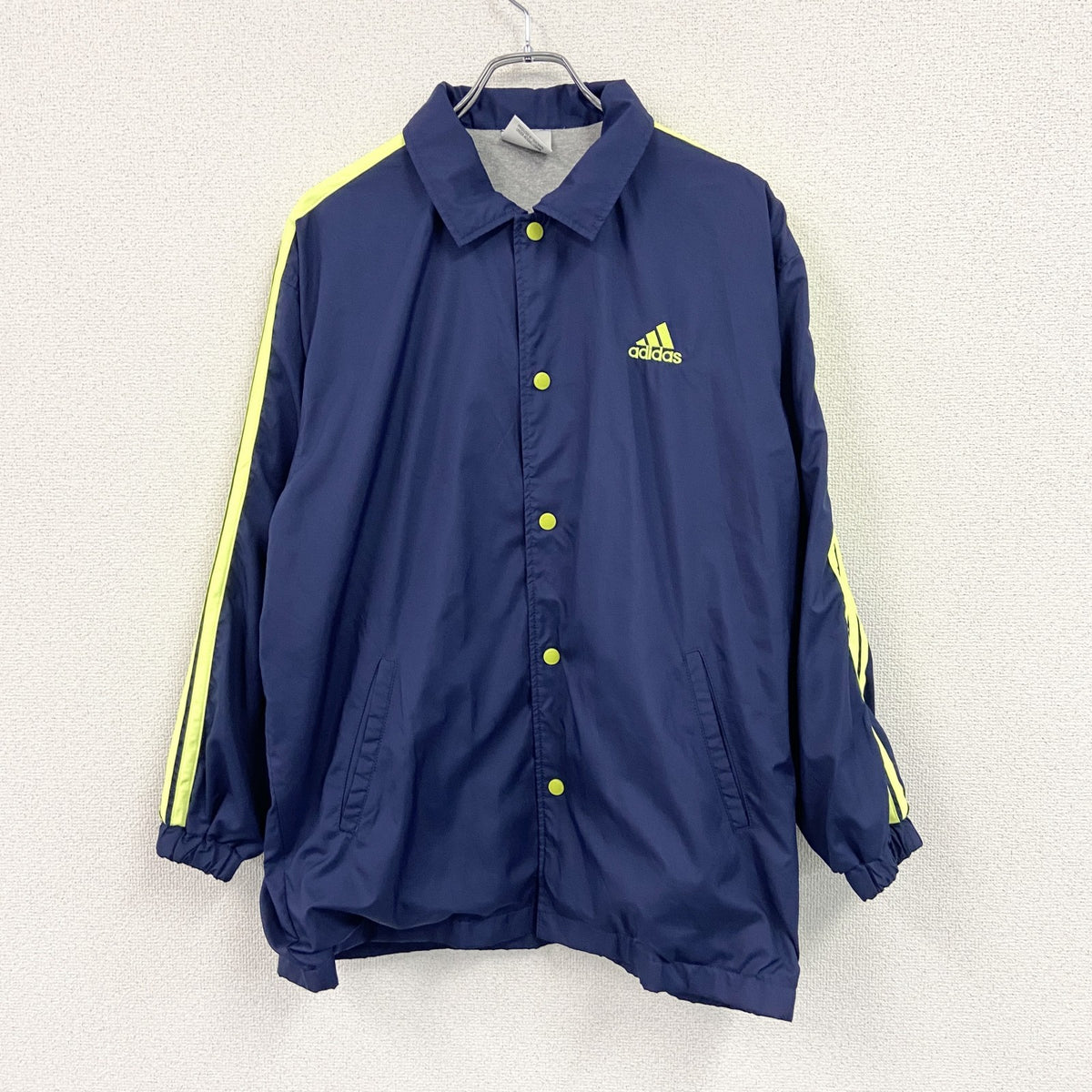 adidas　アディダス　長袖シャツジャケット　ボタンフライ　紺　ネイビー　S-Mサイズ メンズ ポリエステル 古着