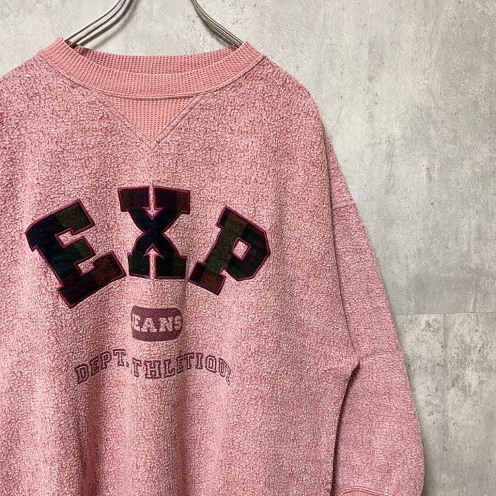 EXP JEANS BY EXPRESS　ジーンズバイエクスプレス　長袖ワッペン刺繍スウェット　ピンク　Lサイズ　古着