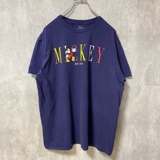 古着 used　Disney ディズニー　ミッキー　Mickey　半袖プリントＴシャツ　　ネイビー　クルーネック　キャラクター