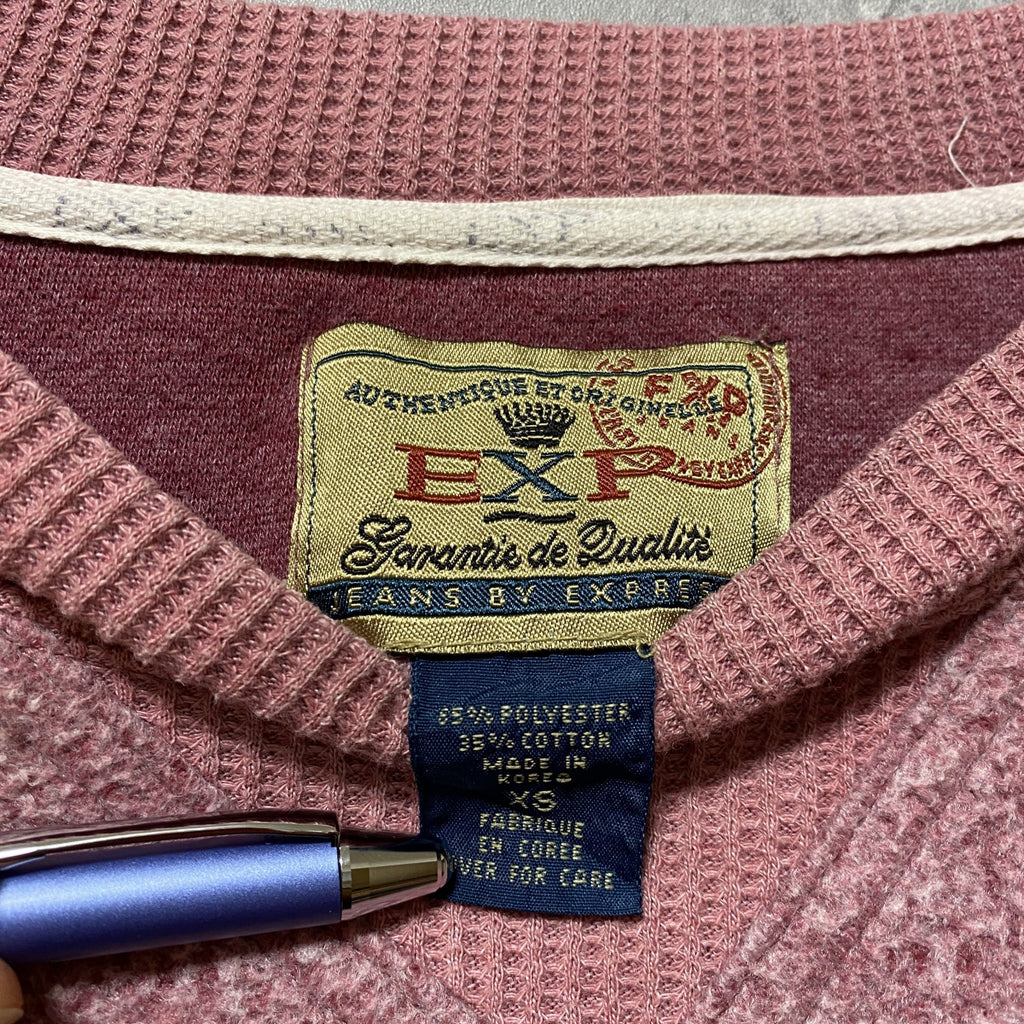 EXP JEANS BY EXPRESS　ジーンズバイエクスプレス　長袖ワッペン刺繍スウェット　ピンク　Lサイズ　古着