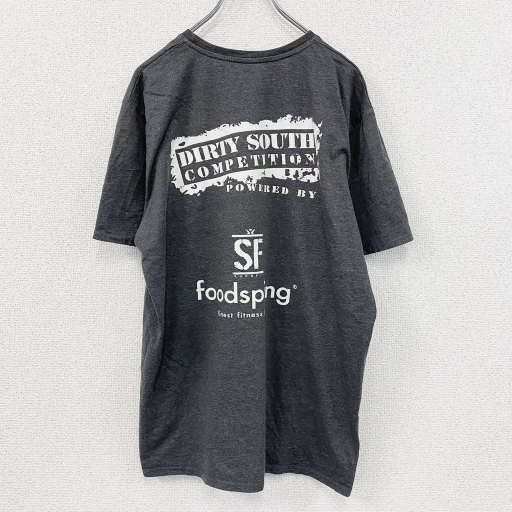 spread shirt　半袖プリントTシャツ　DIRTY SOUTH　GYM　ダークグレー　XLサイズ　古着